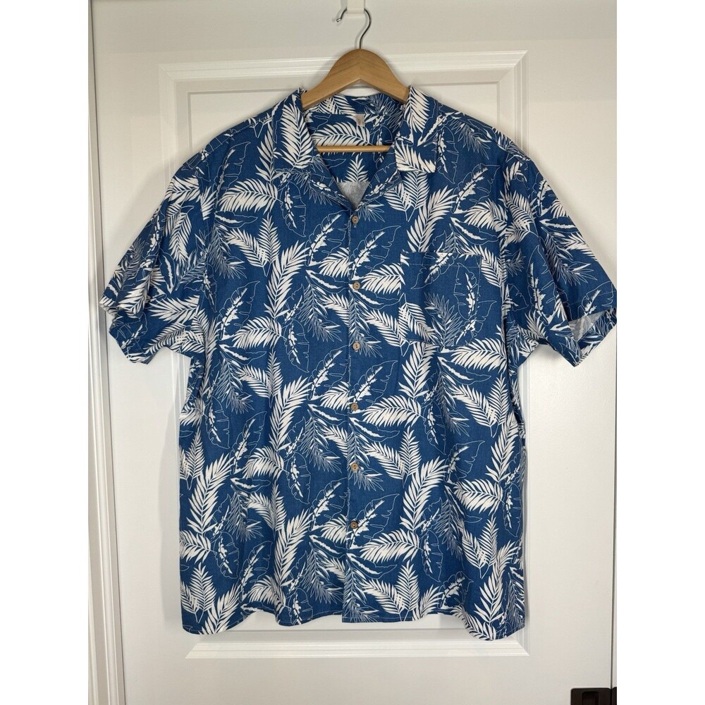 Coofandy Men's Short Sleeve Button-Up Shirt XXL Blue Tropical Floral